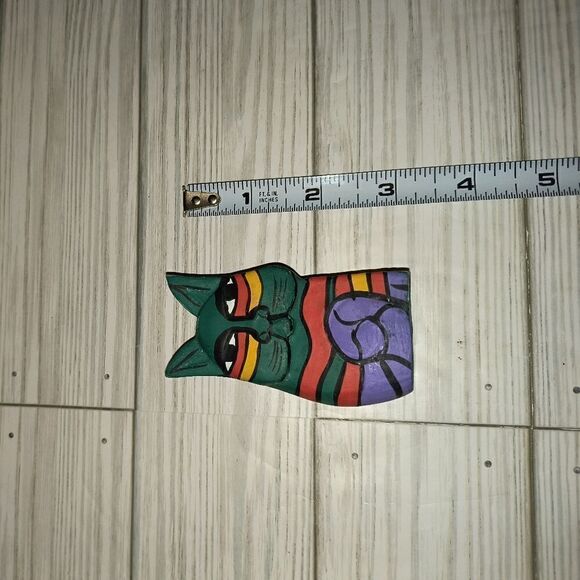 Folk Art Carved Wood Hand Painted Cat Figure Multicolor Decor 3'in Tall - Picture 7 of 8